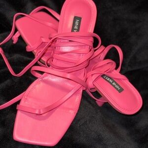 Nine West Pink Sandals with Square Toe and Wraparound Laces